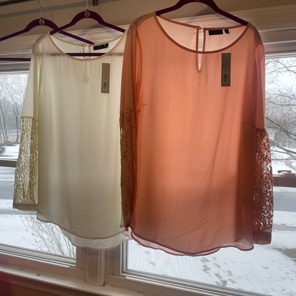 Apt 9: 2 Poet Blouse Bundle w/Lace sleeves - (1) Pink & (1) Cream Sz: LG (NWT) - Picture 2 of 8